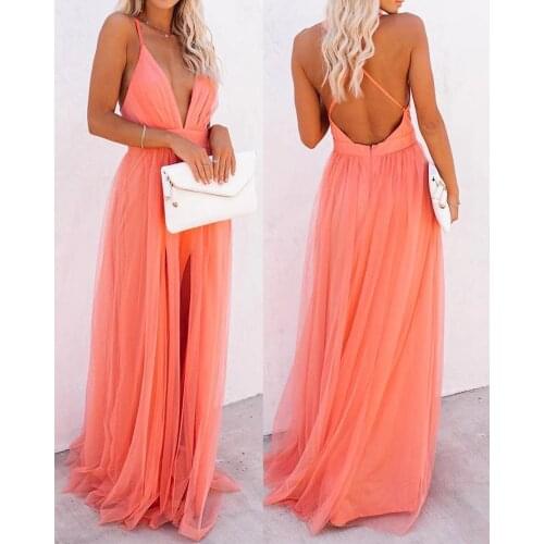 2021 Summer Holiday V Neck Sleeveless Crisscross Backless Mesh Patch Womens Long Party Dress Casual Fairy Beachwear Sexy Robes