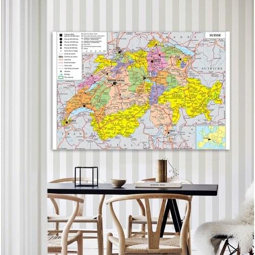225*150cm Transportation Map of The Switzerland In French Large Poster Non-woven Canvas Painting Home Decor School Supplies