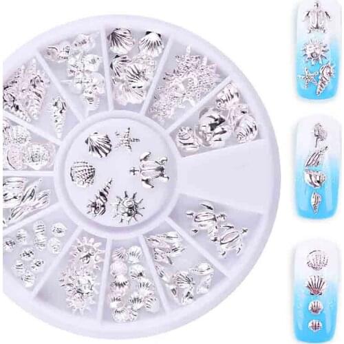 1Box Nail Art 3D Metal Silver Marine life Starfish Sea Horse Shell Rivet Studs Decoration Accessories