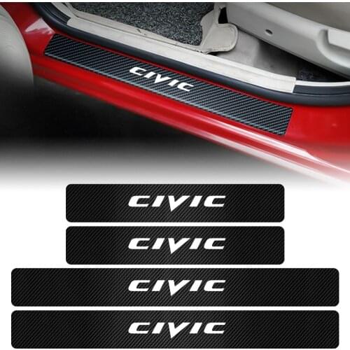 4PCS Car Door Threshold Decals For Honda Civic Auto Door Sill Scuff Guard Protector Carbon Fiber Vinyl Stickers Accessories