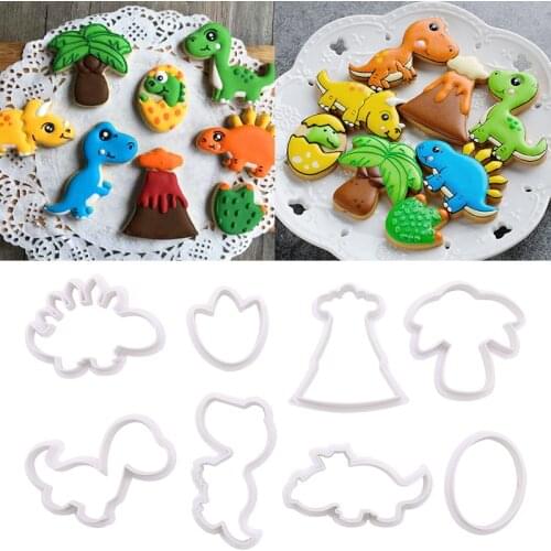 8 pcs/set Dinosaur Party Cookie Mould Kitchen Handmade Craft Cookie Baking Mould Birthday Cake Decoration Fudge Making Tool