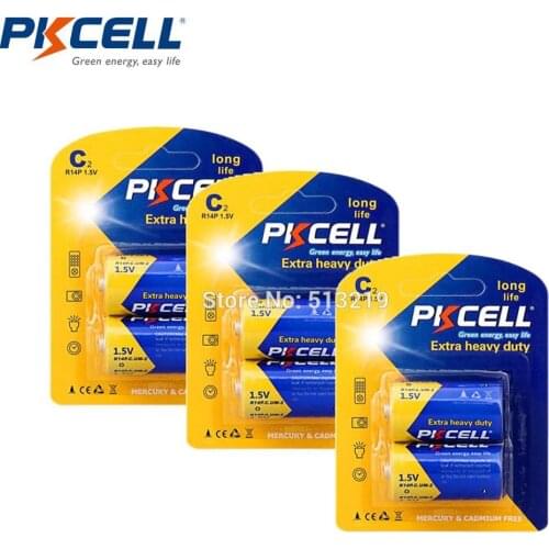 Zinc Carbon Battery, Zn-C C/R14 1.5 V Pack of 6 Size C R14P UM2 Batteria Batteries