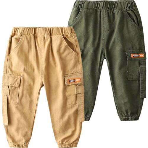 Quality Boys Cargo Pants Elastic Waist Pocket Fashion Toddler Trousers Autumn Children Outfit Kids Clothes