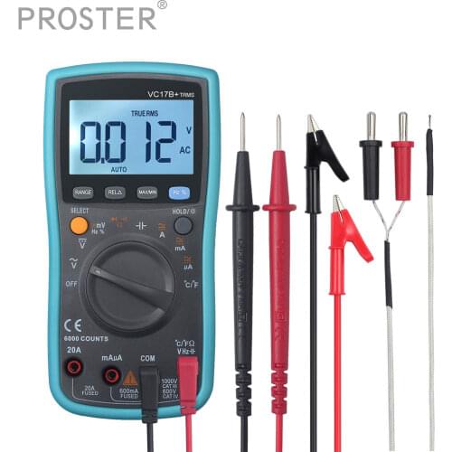 Proster for Digital Multimeter 6000 Count for DMM AC DC Multi meter Analog Temperature capacitor Tester with Test Leads