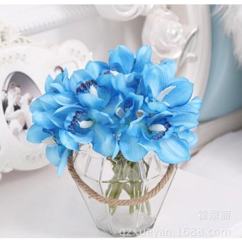 1 bunch 6 Heads Cymbidium Short Shoot Decoration Artificial Orchid Flower Christmas DIY Wedding Bride Hand Flowers Home Decor