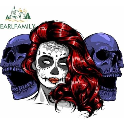 EARLFAMILY 13cm x 10.4cm For Sugar Skull Personality Creative Car Stickers Vinyl Material Decal Waterproof Suitable for VAN ATV