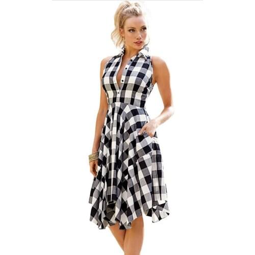 Elegant Dresses Women Clothes 2018 Sleeveless Vestiti Donna Color Matching Pocket Plaid Dress Vestidos Irregular Folds Elbise