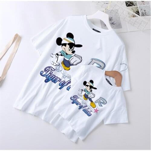 New Fashion Family Matching Outfits Short Sleeve Disney Mickey Mouse Printed Boys Tshirt Family Look T-shirts Harajuku Tee Tops