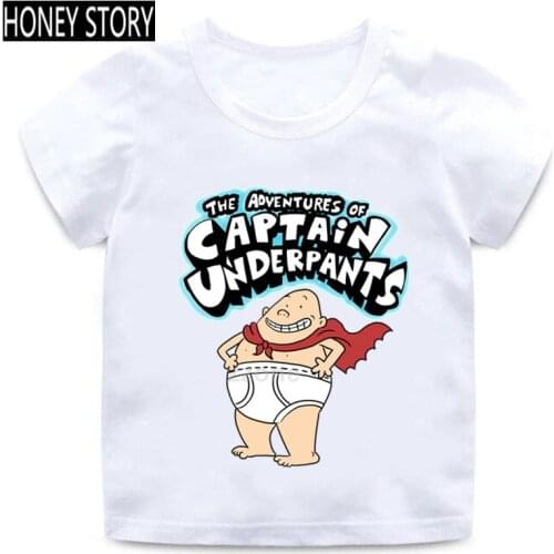 Unisex Boys Girls Captain Underpants Cartoon Print T Shirt Kids Funny Casual Clothes Baby Summer Short Sleeve T-shirt 1606