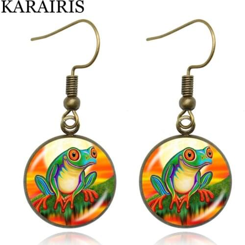 KARAIRIS New Arrival Fashion Frog Earrings Handmade Glass Dome Pendant Frog Jewelry Picture Girls Drop Hook Earrings for Women
