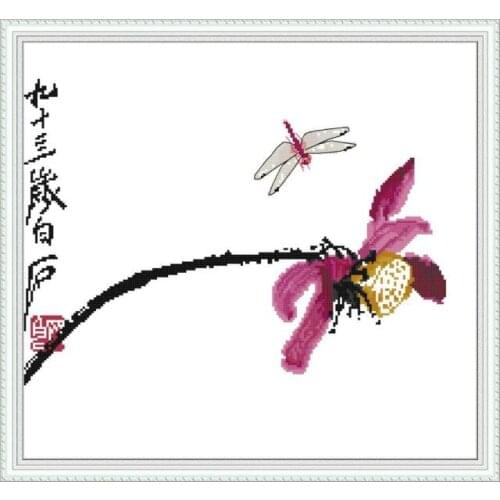 Qi Baishi-Lotus cross stitch kit aida 14ct 11ct count printed canvas stitches embroidery DIY handmade needlework