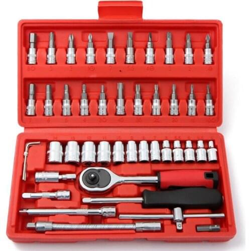 Mechanics Tool Set 46-Piece with Ratchet Wrench Socket Household Car Repair Tool Kit with Box Case for Men and Women, CR-V