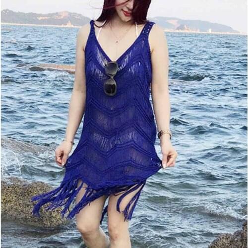 2020 New sexy women crochet hollow out beach cover up bikini cover ups tassel cover-ups bathing suit swimwear dress