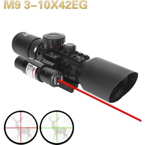 Hunting M9 3-10x42EG Tactical Optics Reflex Sight Night Riflescope Picatinny Weaver Mount Red Green Dot Laser Sight Red Scope