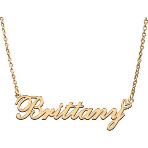 Love Heart Brittany Name Necklace for Women Stainless Steel Gold & Silver Nameplate Pendant Femme Mother Child Girls Gift