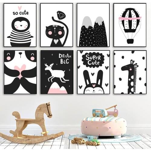 Penguin Cat Dolphin Deer Bird Hot Air Balloon Wall Art Canvas Painting Nordic Posters And Prints Wall Pictures Kids Room Decor