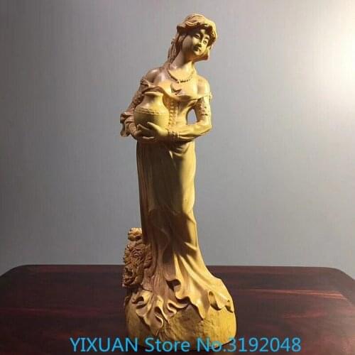 Boxwood carving home decoration carving collection beauty draw European girl