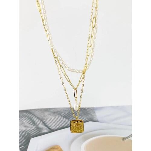 Three-layer chain Necklac Jewelry Stainless Steel New Goddess Luxury Golden Color Luxe Fashion For Women