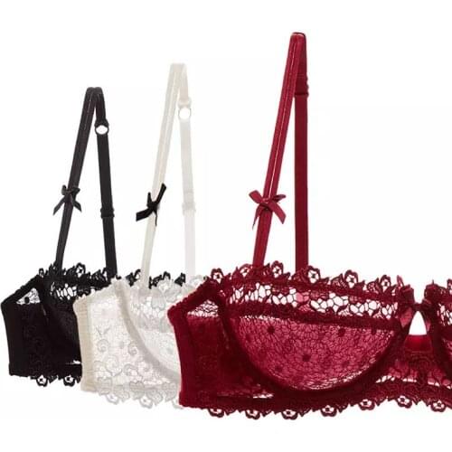 Ultra-thin Sexy Womens Underwear Lace Transparent Sexy Half Cup Lace Gather Bra Set Female Plus Size Bra and Panty Set