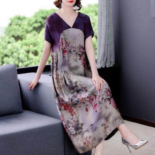 Vintage Loose Chinese Style Floarl Chiffon Dress 2021 Summer Casual New 4XL Plus Size Midi Dress Elegant Bodycon Party Vestidos