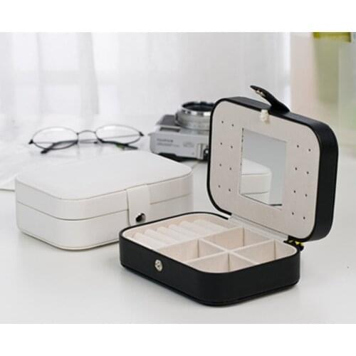 Jewelry Storage Box With Mirror Cute Travel Jewelry Casket Earrings Ring Case Jewelry Display Organizer Box Rectangle 5 Colors
