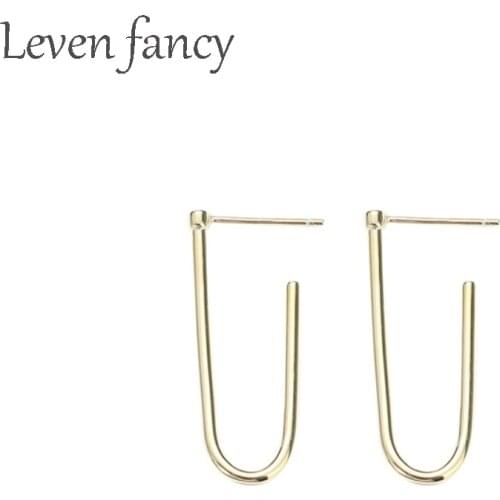 Geometric Design Earrings Minimalist Style U Shape Stud Earrings Womens 925 Sterling Silver Gold Fashionable Girls Prom Gift