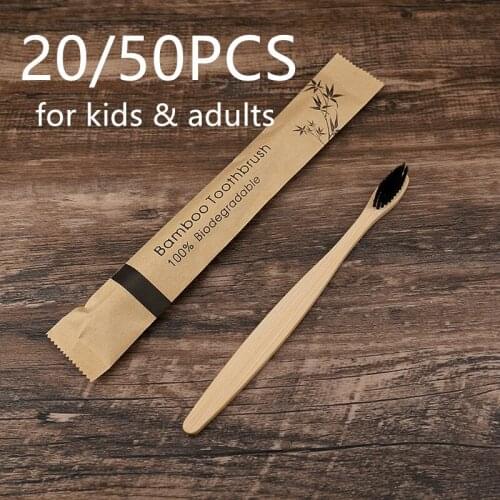 20/50pcs ECO Friendly Toothbrush Bamboo Resuable Toothbrushes Portable Adults Wooden Soft Tooth Brush for Home Travel Hotel Use