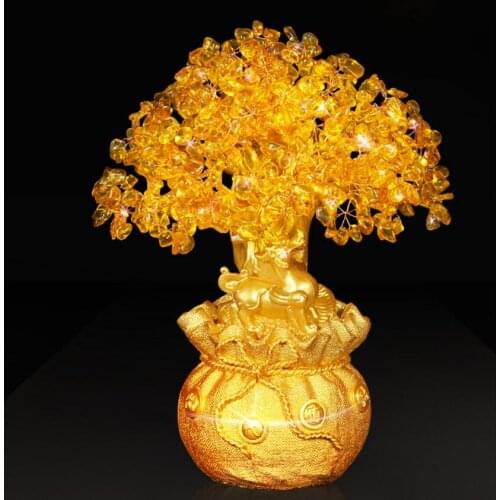 1PC LUCKY TREE WEALTH PRETTY CITRINE YELLOW CRYSTAL GEM TREE GOLDEN A064 NATURAL STONES AND MINERALS NATURAL CRYSTAL PIGGY BANK