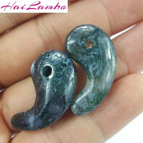 10x HaiLambo Moss Agates Hand Carved Magatama Pendant Comma Bead Classic Amulet for Making Jewelry Pendants Bead for Gift GY08