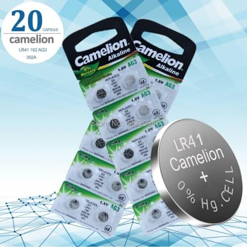 20pcs LR41 Zn/MnO2 1.5V Lithium Coin Batteries Button Cell Batteries Camelion 100% Original SR41 AG3 G3A L736 192 392A