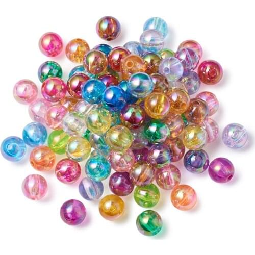 200pcs 8mm Round Transparent Acrylic Loose Beads Jewelry Making DIY Ball Finding Bead AB Color Mixed Color Hole: 1.5mm