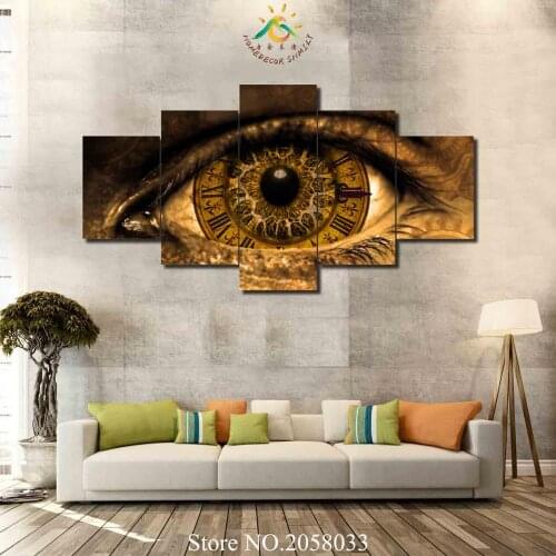3-4-5 Pieces Golden Clock Eyes Abstract Modern Printed Painting On Canvas Home Pictures Prints Home Decorative Posters