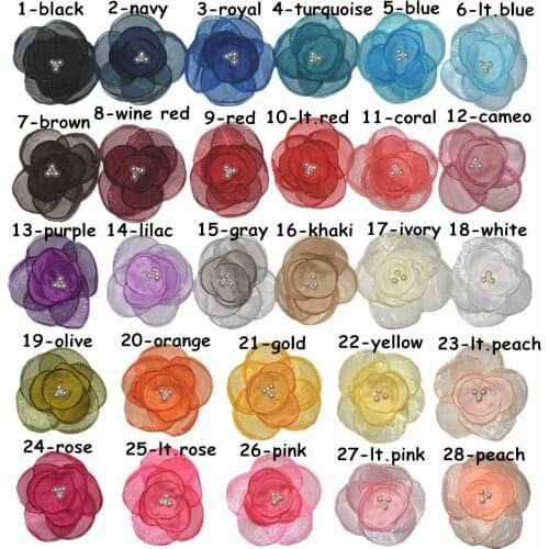 30 pcs / lot , 7cm singed satin gauze with pearl for headband apparel hair accessories 28 colors