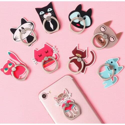 UVR 360 Degree Reuse Cartoon Colorful Cat Finger Ring Mobile Phone Stand Holder For iPhone Acrylic All Smart Phone