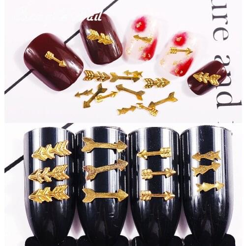 500pcs/bag Gold Rivet Nail Studs 3D Arrow Design Nail Art Slices Ultrathin Metallic Flakes DIY Nail Decoration Body Art