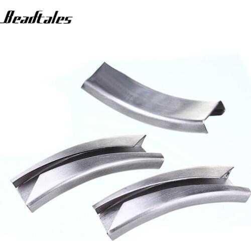 Beadtales 5pcs Silver Color Stainless Steel Matte Bend Curved Tube Charm Beads fit Leather Cords Bracelets DIY Jewelry Findings