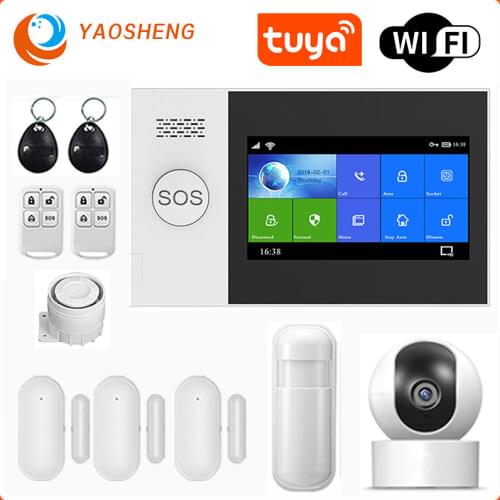 PG-107 Wireless WIFI GSM Home Burglar Security Alarm System SMS Tuya Smart Life APP Control With IP camera Supports Alexa&Google