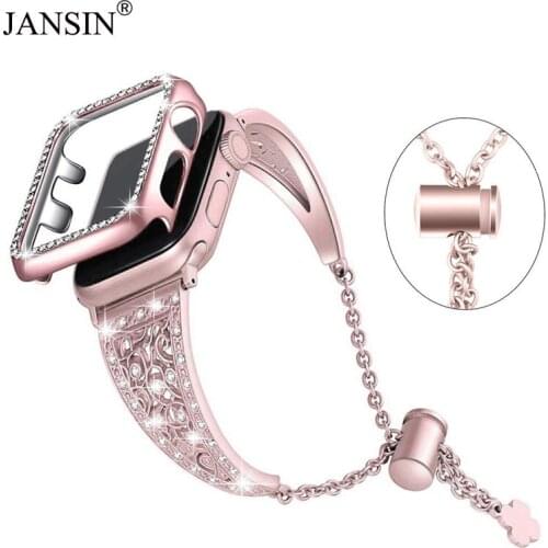 Band for Apple Watch 3 38mm 42mm Diamond Stainless Bracelet Wristband Starp+Case For Apple Watch SE Band 40mm 44mm Series 6 5 4