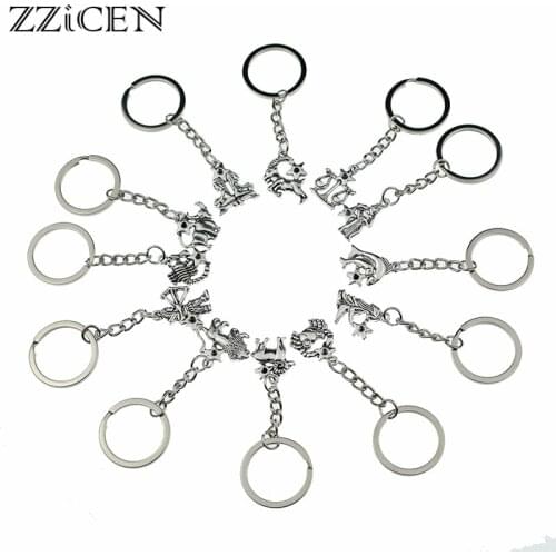New Best Friend Gifts Zodiac Sign Pendant Keychain Gemini Leo Virgo Libra Scorpio 12 Constellation Keyring Key Chain Ring Holder