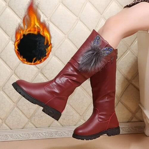 COZULMA Parent-child shoes Girls High Boots 2020 Winter Children Fashion Snow Boots for Girls Rabbit Ears Warm Fur Leather Shoes