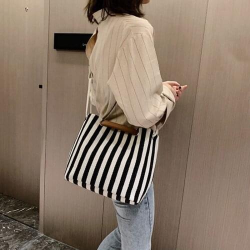 Ladies Handbag Female Striped Bags For Women Casual Canvas Bag Large Capacity Single Shoulder Ladies Crossbody Bags