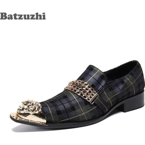 Batzuzhi Pointed Metal Toe Formal Leather Dress Shoes Men Fashion Men Dress Shoes Leather Black Zapatos Hombre Business/Party