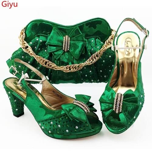 Doershow Nigerian Party green Shoe and Bag Sets Italian Shoes and Bags Set for party African Matching Shoes and Bags!SBZ1-11