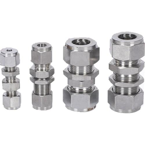 Fit Tube O/D 3-25mm 1/8" 1/4" 3/8" 1/2" 3/4" 304 Stainless Equal Bulkhead Ferrule Pneumatic Air Compression Fitting