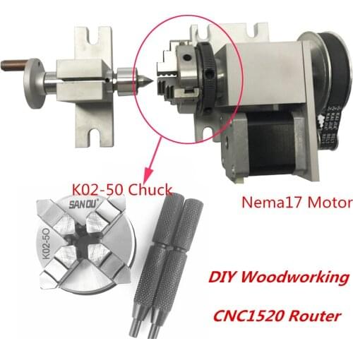 Milling Dividing Head Tailstock K02-50 4-Jaw 50mm Lathe Chuck Nema17 Motor Tail Stock 4th Axis Kit for CNC Woodworking Router