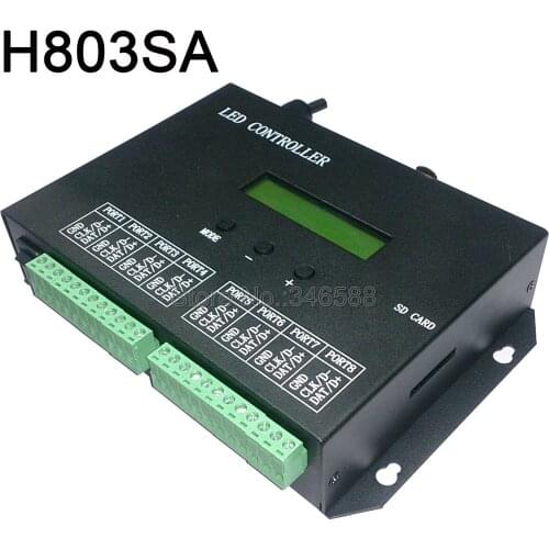 H803SA 8port Offline /Stand-alone/ SD Card Full Color Pixel Controller 8192 Pixels Support DMX Console LPD6803 WS2811 WS2812 etc
