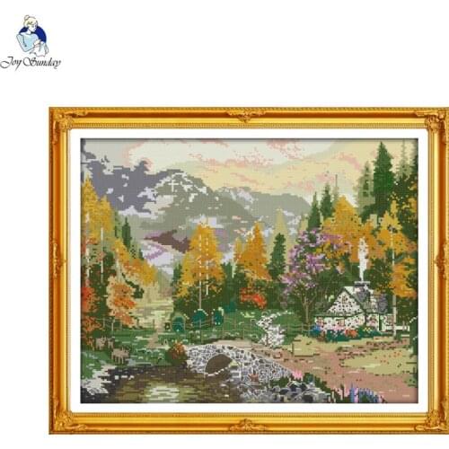 Joy Sunday Autumnal Scenery 5 Counted Cross Stitch 11CT 14CT landscape Cross Stitch Kits for Embroidery Home Decor Needlework