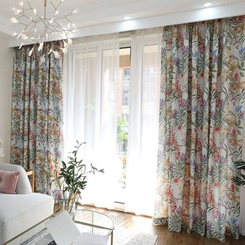 Colorful Floral Plants Printed Blackout Curtain for Living Room Bedroom Vintage Leaves Design Window Treatment Drapery JS218C
