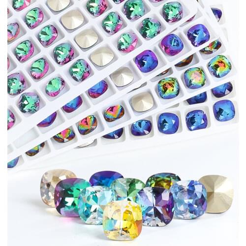 6/8/10/12MM Cushion Crystal Plated Strass Laser Stone Stitching Square Rhinestone Creative Jewelry Splicing Two Effect Stone