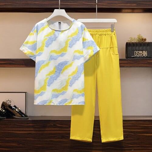 Summer Casual Short Sleeve Tracksuit 2 Piece Sets Women Korean O Neck Print T-Shirt Tops + Sweatpants Suit Jogging Sets clothing